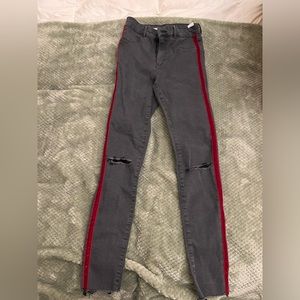 Zara Size 26 Skinny Grey Jean with Red Stripe